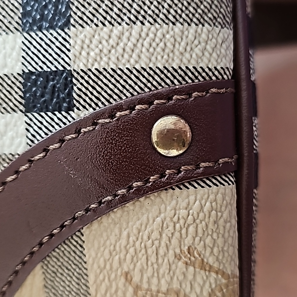 Burberry Beige Plaid Canvas Mini Tote with Brown Leather Trim - Picture 8 of 8
